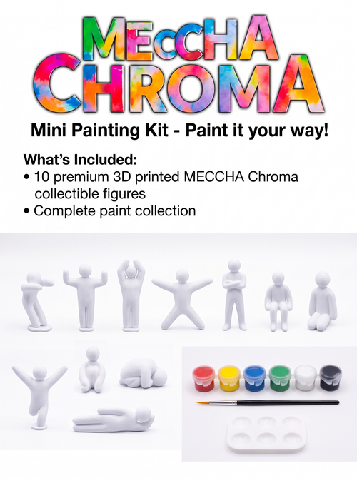 Figurines MECHHA CHROMA du Kit Collector, prêtes à peindre, exposées sur leurs socles
